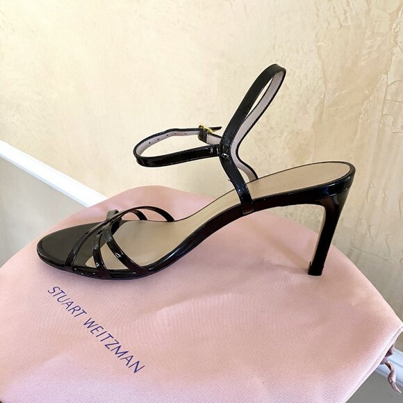 STUART WEITZMAN STARLA 80 SANDALS 7.5B STRAPPY PATENT LEATHER BL HEELS - Picture 3 of 9